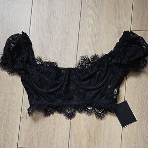 NWT LEAU Clothing AMORA Black Lace Bustier Sz M